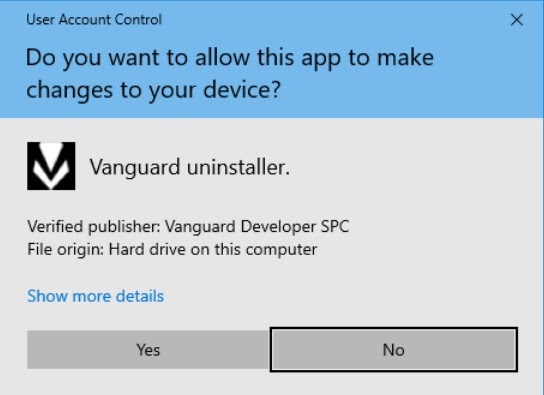 Screenshot di una finestra di pop-up di Windows che chiede se vuoi consentire all'applicazione di apportare modifiche al tuo dispositivo.